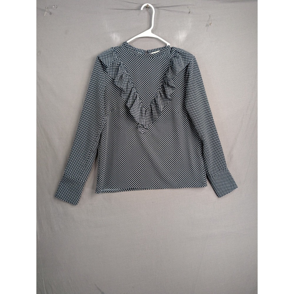 HM Polka Dot Ruffle Blouse Navy Blue Long Sleeve Top US 6 0451962 4